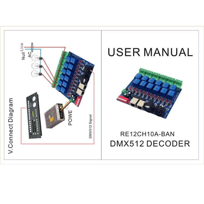 СВЕТОДИОДНЫЙ полноцветный светильник с 12 канальным контроллером DMX512 декодер 12 реле декодер NC99
