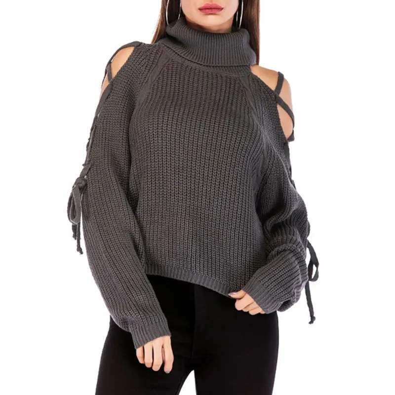 Осенние и зимние женские свитера с высоким воротником, сексуальные женские пуловеры без бретелек с открытыми плечами - Цвет: 1