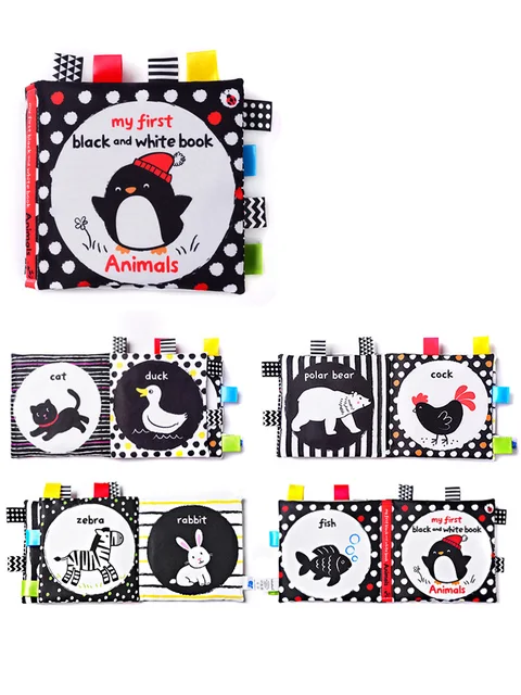 Baby Montessori Toys Black White Flash Cards Cloth Book Kids Sensory Toys High Contrast Visual Stimulation Learning Activity 2