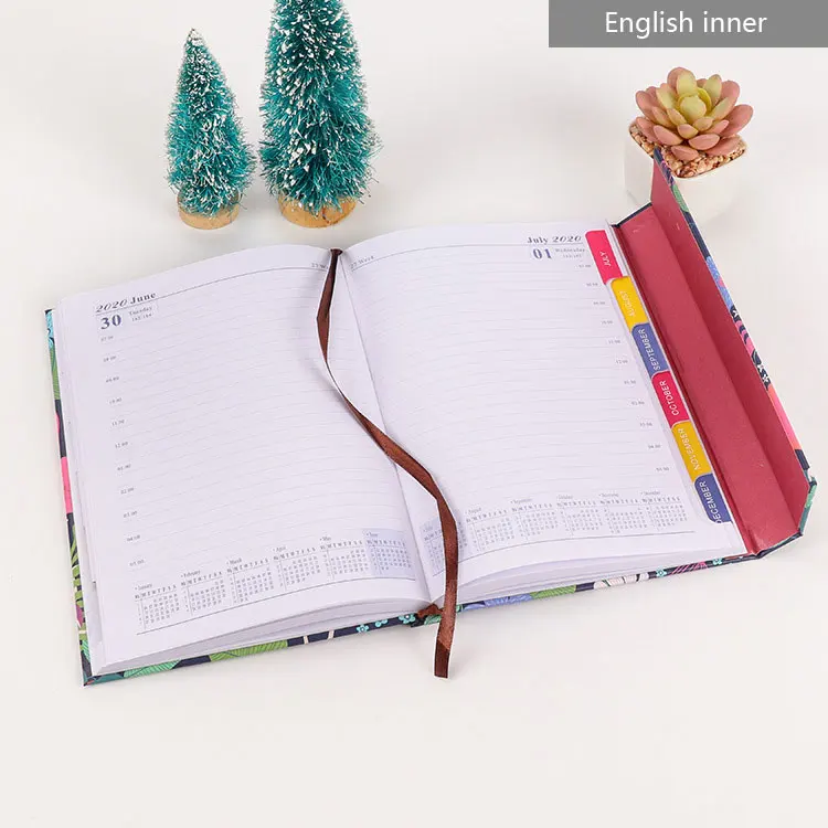 Agenda.1-.12 English / Spanish optional Notebook A5 14* 21 cm, thick waterproof paper hardcover, 160 sheets, 80 GSM