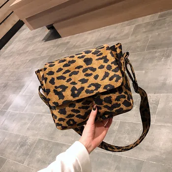 

Leopard Pattern Women Shoulder Bags Casual Corduroy 2020 Fashion female Daily Handbags for Ladies Crossbody Messenger Flap Bag