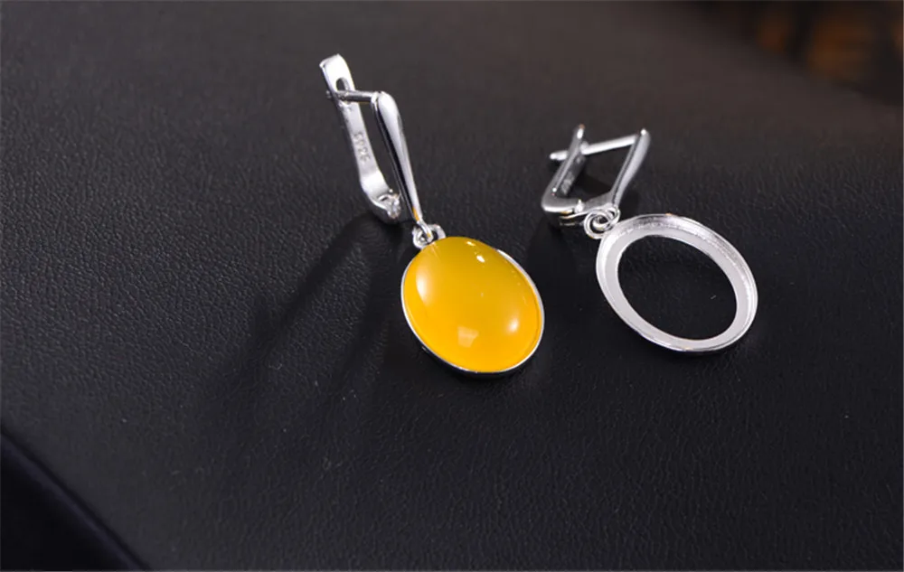 Earring Settings (12x16.2mm Oval Blank) 925 Silver Earring Components White Gold Plated Sterling Silver Earring Base E035B