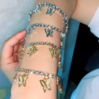 

JUST FEEL New Trendy Cute Butterfly Pendant Bracelet for Women Shiny Gold Silver Color Crystal Bracelet Jewelry Party Gift