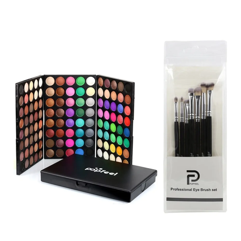 

120 Colors/SET Professional Makeup Eyeshadow Pallete Mixed Color Waterproof Natural Eye Shadow + 7PCS Soft Hair Brushes Set DFDF
