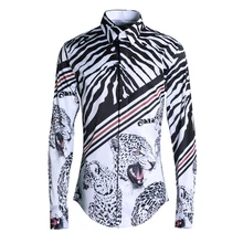 Классические ретро рубашки в черно-белую полоску, мужские рубашки с длинным рукавом и леопардовым принтом тигра, модные топы с черной пантерой