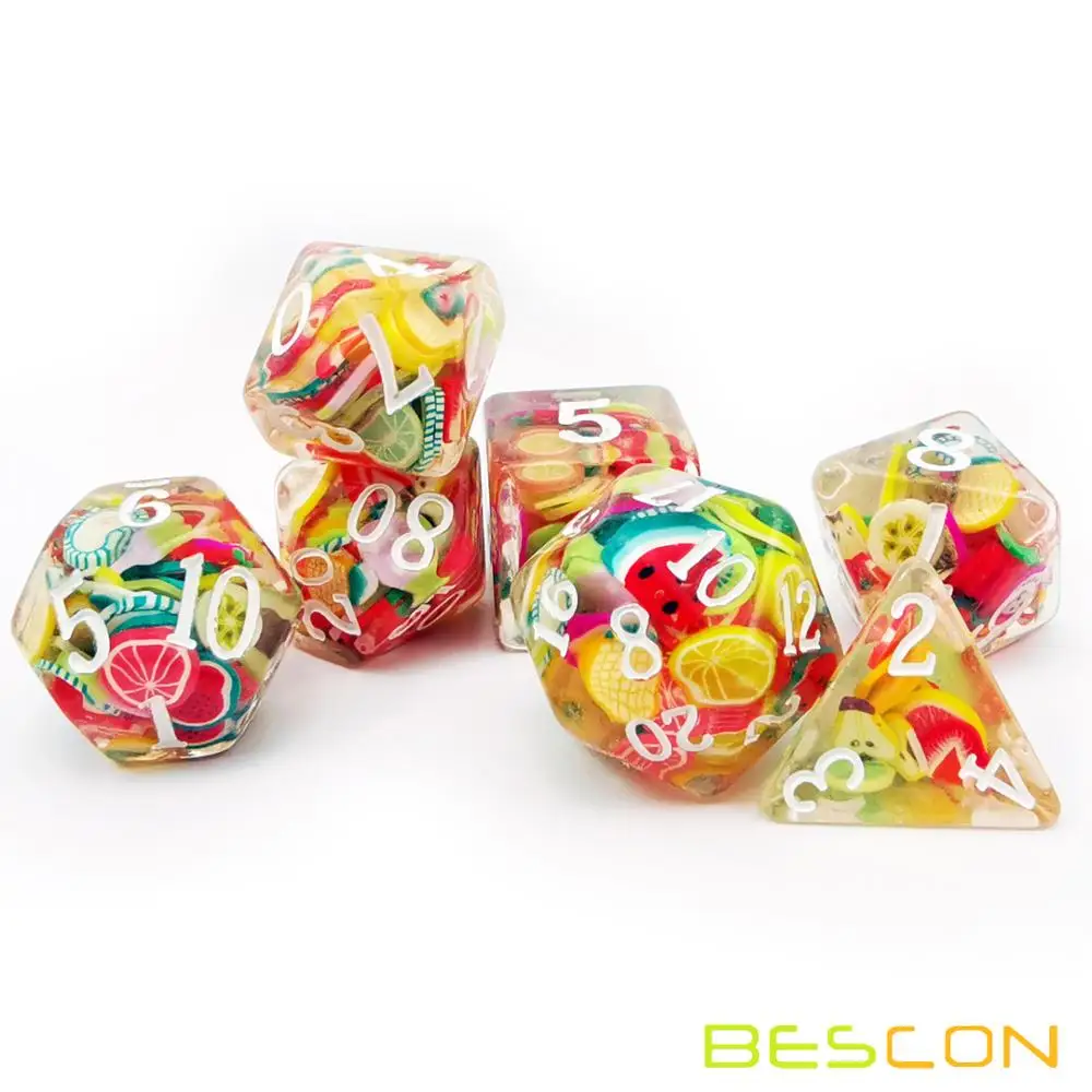 Bescon Fruit Polyhedral Dice Set, Novelty RPG Dice set of 7 3