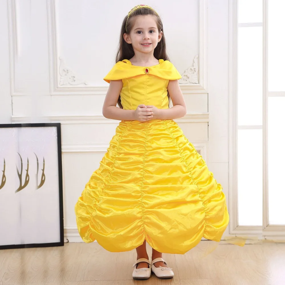 Dresses discount Princess Belle Dress for Girl Kids Floral Ball Gown Child Cosplay Bella Beauty and The Beast Costume Fancy Party dresses blue