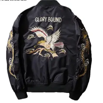 

Men's jacket fashion dragon embroidery stand collar fashion jacket autumn bomb baseball men's casual hip hop jacket jacket