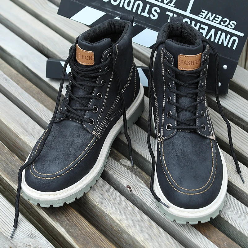 

Heflashor Winter Boots Men's leather shoes men's sports shoes Fashion retro casual Street men's shoes single ankle boots Plush