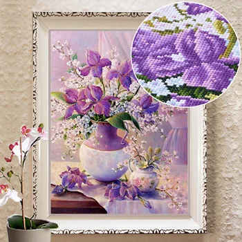 

Diamond Embroidery Scenery алмазная вышивка Round Diamond Landscape Purple Flowers Full rhinestone 5D Diamond painting