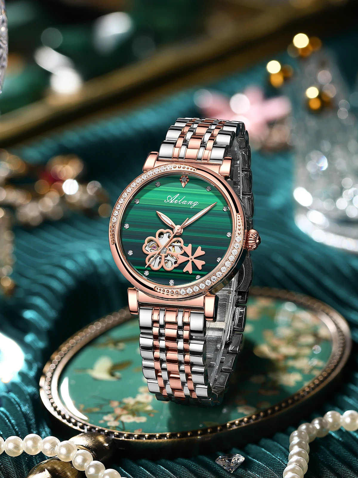 Neue Luxus Frauen Uhren Automatische Mechanische Leder Armbanduhr Strass Damen Mode Armband Set Geschenk Top Marke часы – Detail 4