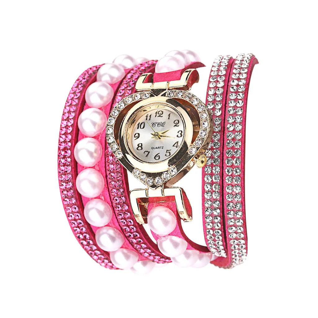 Высокое качество женские часы кожа для женщин Винтаж Сияющий браслет с жемчугом