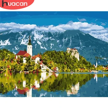 

HUACAN Oil Painting By Numbers Mountain Scenery Handpainted Home Decoration Pictures By Number Lake Drawing Canvas Wall Art Gift