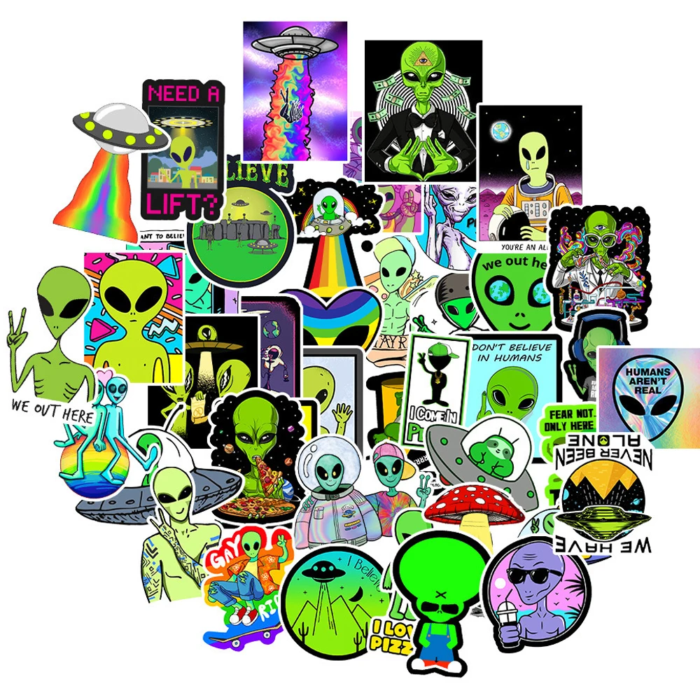 50Pcs ET UFO Cartoon Stickers Alien Stickers DIY Skateboard Laptop Car Decals 