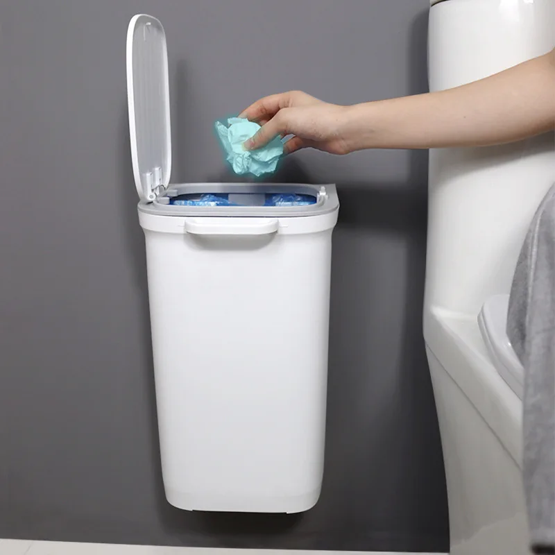 

10 Liters Large-Capacity Multifunctional Wall-Mounted One-Touch Bathroom Trash Can Garbage Bag Storage Waste Paper Basket