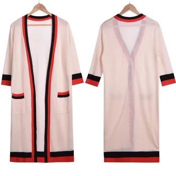 

Classic Panelled Striped Knitting Cardigan Long Loose Femme Elegant Autumn Coat Thin Knitted All Match Casual Women Cardigan Q30