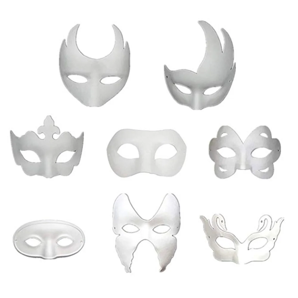 

6 Pcs White Masks DIY Masquerade Masks Paper Half Mask Handmade Halloween Face Masks With Different Patterns