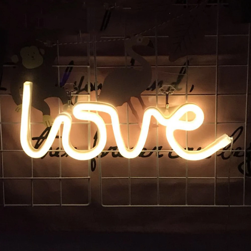 LED Neon Lamp Lightning-Heart Shaped Sign Neon Letters Light USB Battery dual-use Home Decorative Wall Light Party Room Lighting E