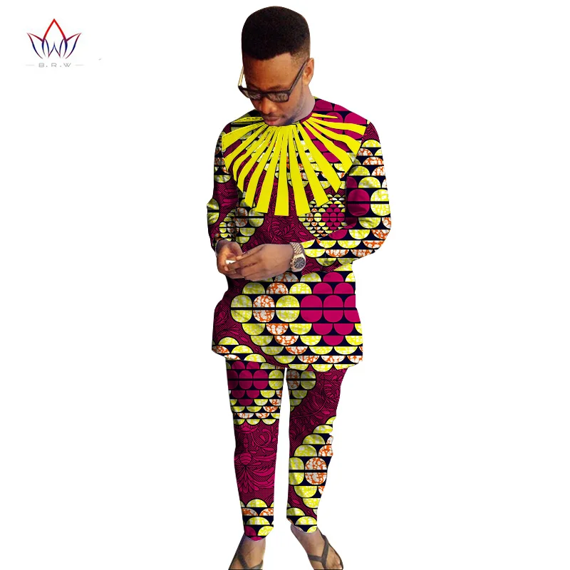 Мода Анкары для мужчин s одежда Dashiki наборы из двух частей набор мужские рубашки+ брюки набор для мужчин Slim Fit Рубашки Плюс Размер 6XL WYN249 - Цвет: 7