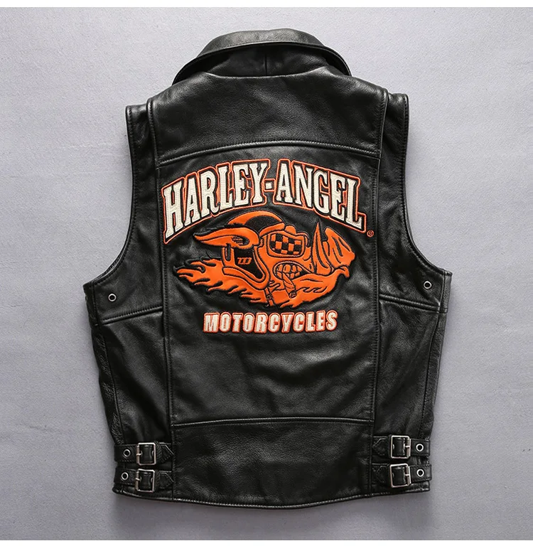 DHL Free Shipping Motorcycle Biker Cow Leather Vest Male Short Slim Street Vintage Vest Genuine Leather Sleeveless Coat