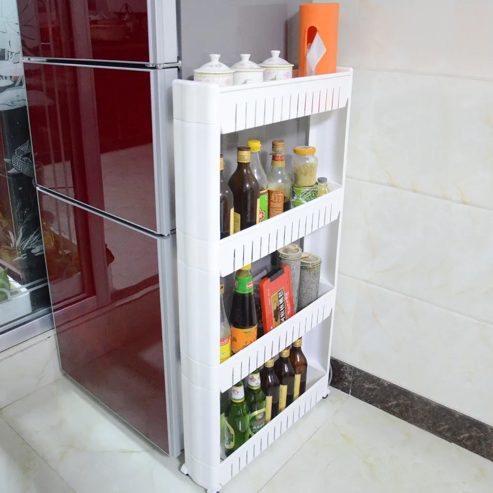 3 Слои Кухня хранение стойки подвижных промежуток хранения холодильник пространство стойки с роликом полки Кухня Ванная комната интервал