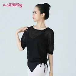 Short Sleeve Ballet Dance Mesh Top Classical Dance Costumes Gauze Adult ballerina Practice Clothes Yoga T-Shirt Side Split Tops