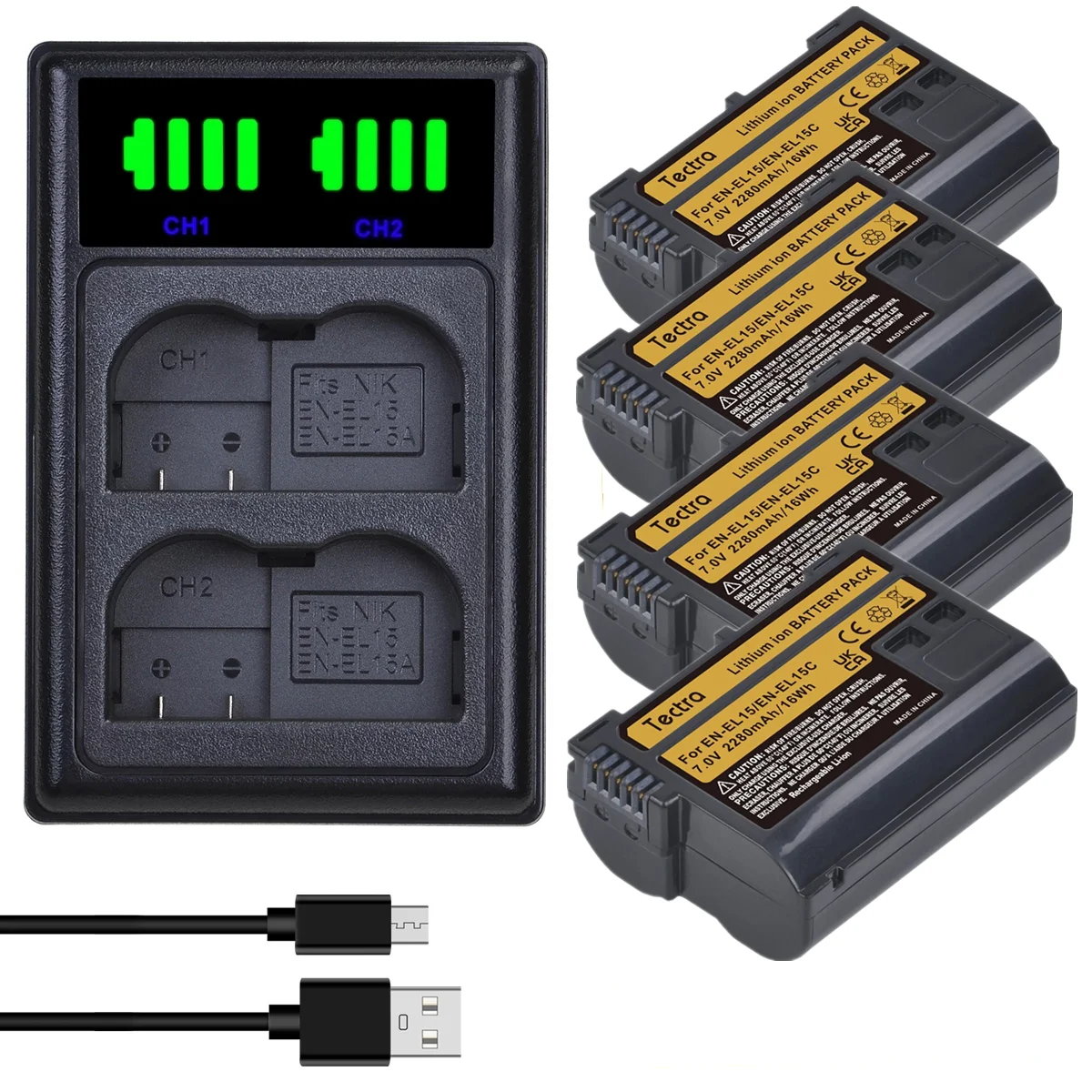 

4x2280mAh EN-EL15C EL15 Batteries Pack+New LED USB Dual Charger for Nikon Z5,Z6,Z6 II,Z7,Z7II D600 D610 D600E D800 D800E D810