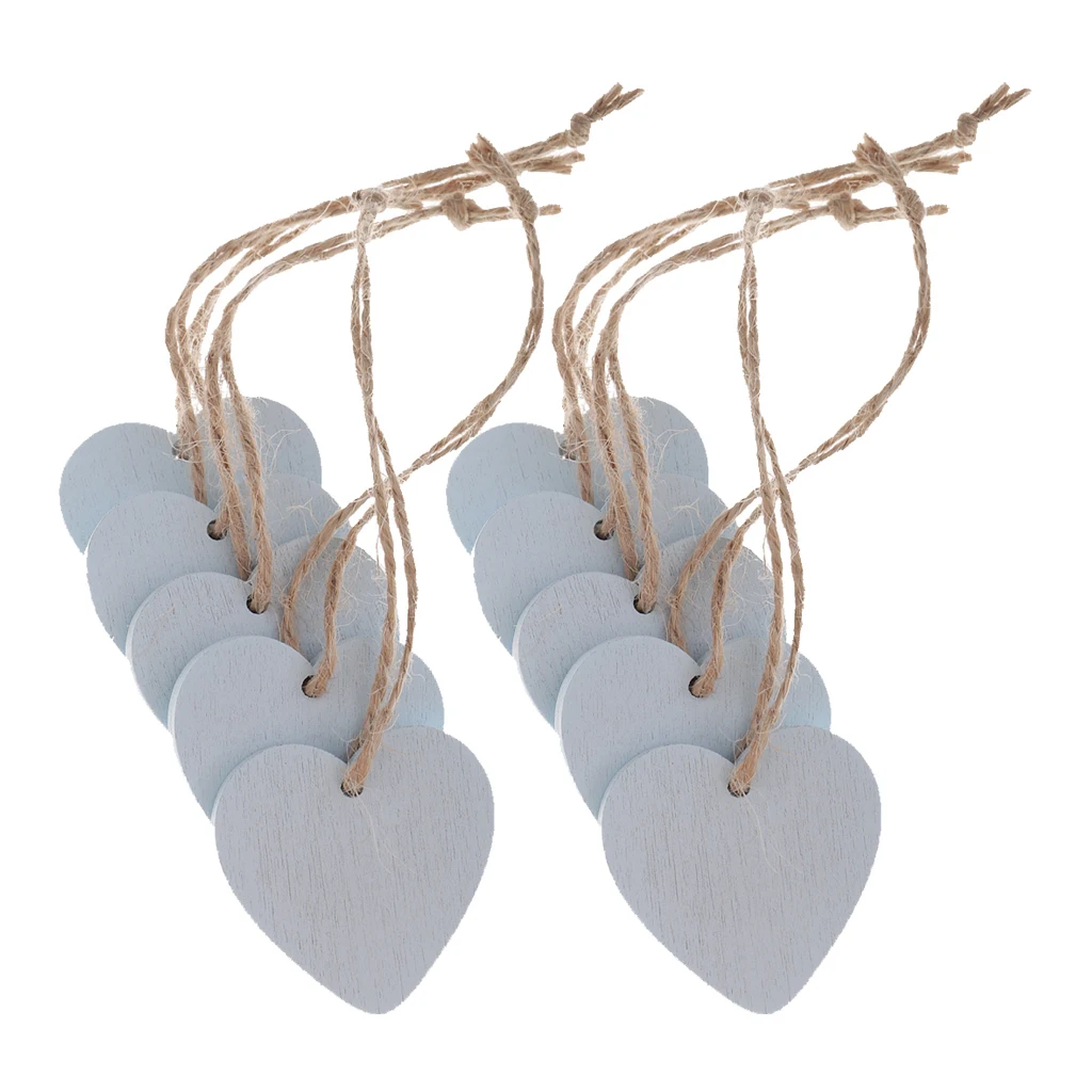 10 Pieces 40x40mm Simple Painted HANGING WOODEN HEART SHAPES PLAQUE SIGN MESSAGE DECORATION GIFT DOOR WALL