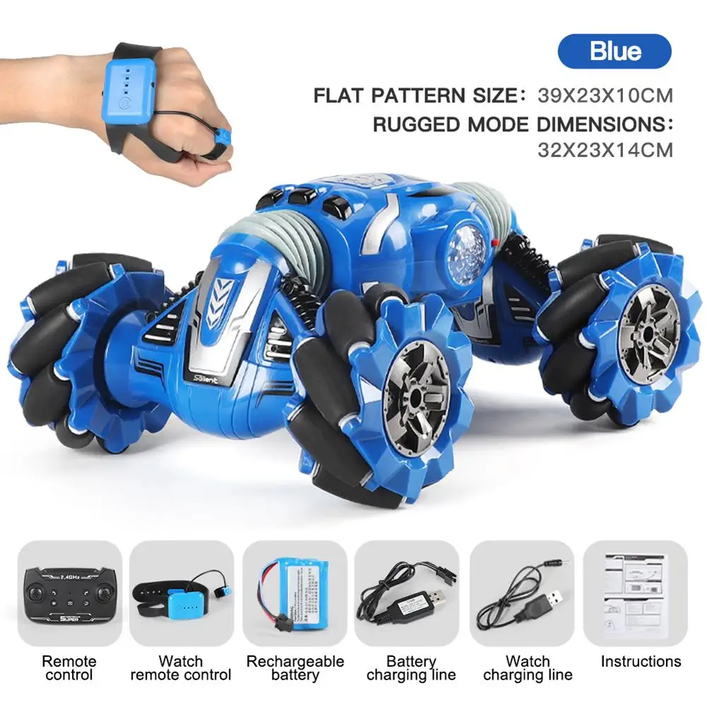 

2.4GHz Twist Stunt Car 4WD Watch Remote Control Drift Vehicle One-key Deformation Double Sided Tumbling Car Toys for Boys