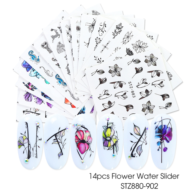 Mixed Stickers for Nails Rose Flowers Butterfly Water Decals Nail Art Decoration Slider Polish Foil Paper Tips CHSTZ930-969