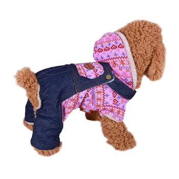 

Denim Dog Jumpsuit Winter Pet Clothes Thick Fleece Dog Sweater Warm Dog Hooded Jeans Parka Puppy Cat Pet Jumpsuits Coat Overalls
