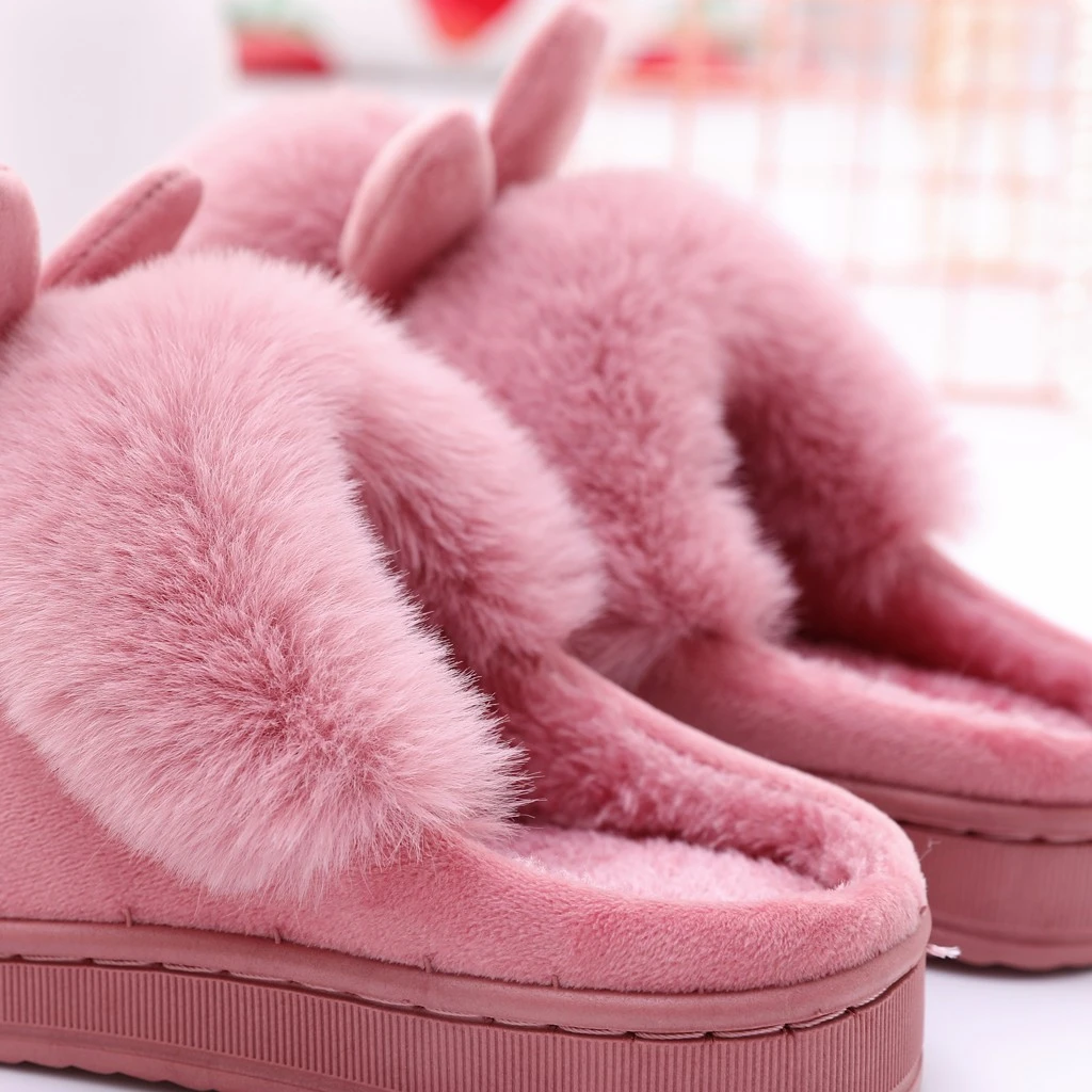 SAGACE Women House Slippers Plush Winter Warm Shoes Home Furry Rabbit Ears Indoor Slippers Soft Comfort Footwear Shoe 1128