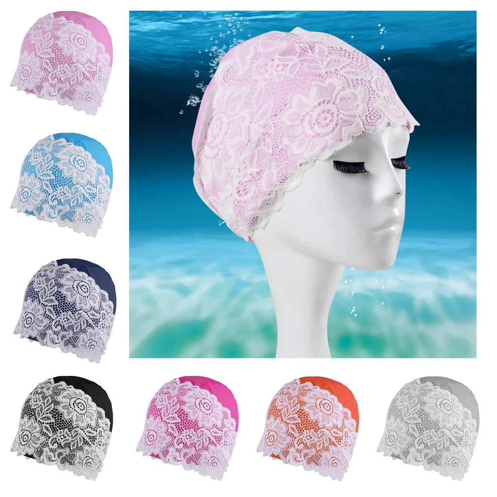

Women Swim Wear Water Pool Swimming Cap Water Proof Bathing Hats with Lace Pattern Water Sports Outfits