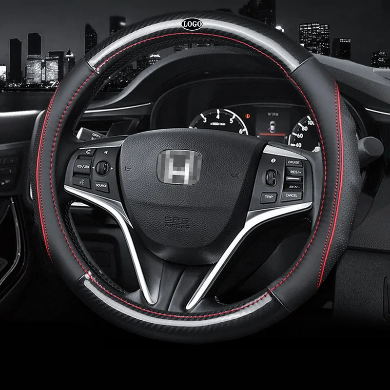 Car Carbon Fiber Leather Steering Wheel Covers Interior Accessories 38cm for Honda CRV HRV Odyssey Accord City Civic Styling | Автомобили
