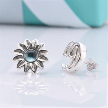 

Charm original micro-label, 925 sterling silver earrings, sun flower transparent sky sapphire charming ladies jewelry gift