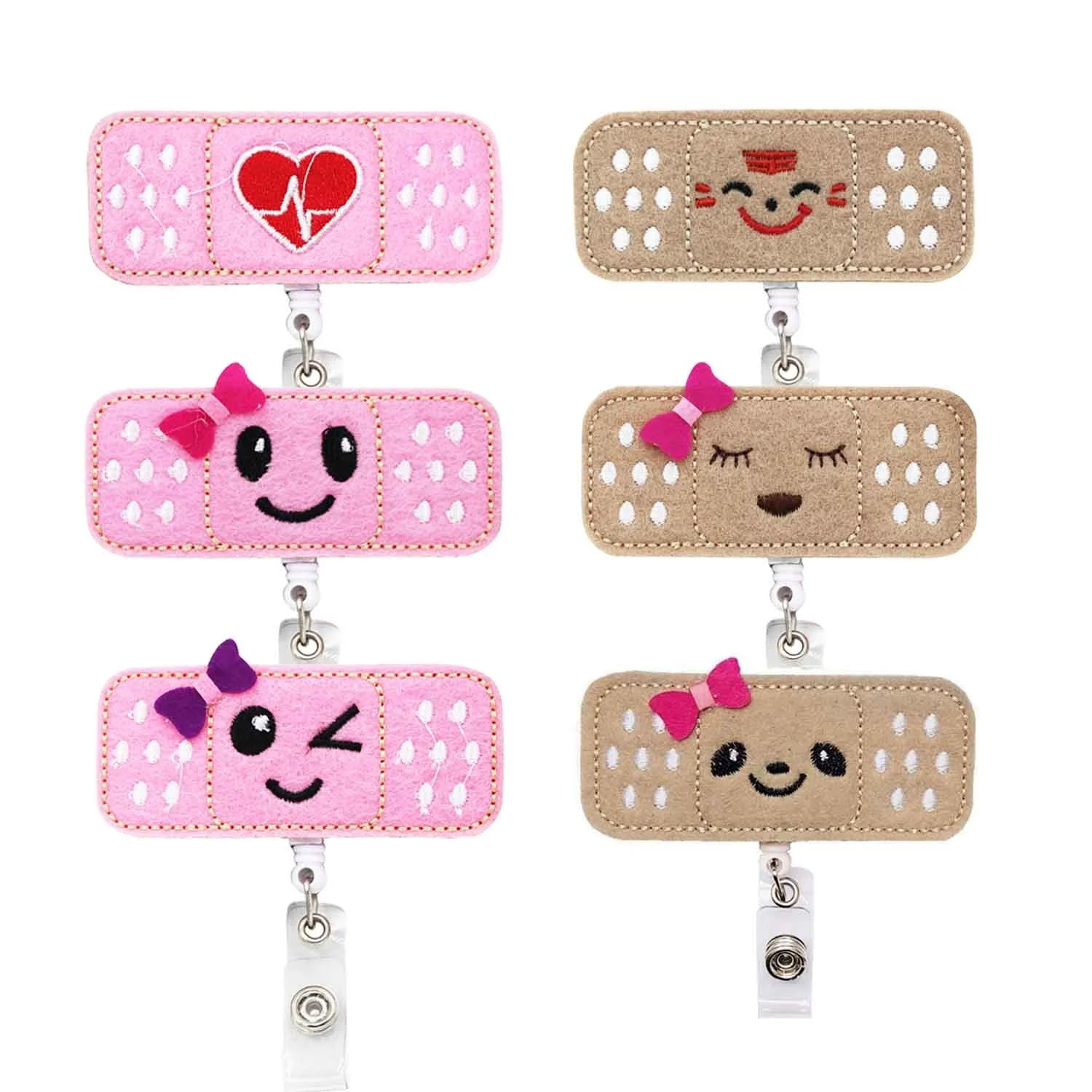 

6pcs Lot Pink Smile Face Nurses Badge Reel Badge Holder Clip Retractable ID Badge Holder with Alligator Clip