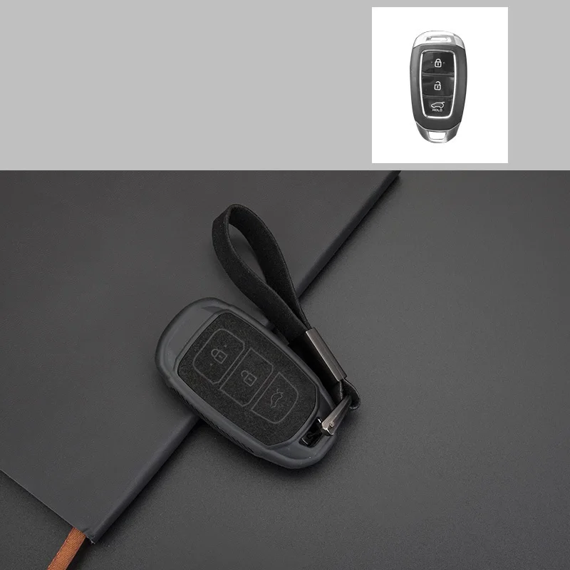 black Пластиковый+ кожаный чехол для ключей автомобиля для hyundai I30 Ix35 KONA Encino Solaris Azera Grandeur Ig Accent Santa Fe - Название цвета: black