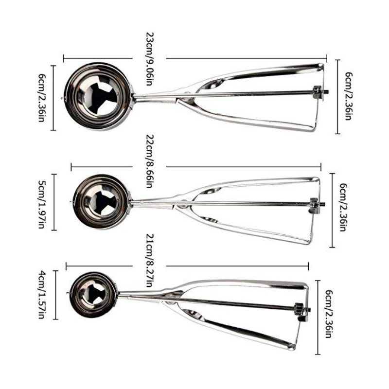 Ice Cream Spoon Kitchen Tools 3 Size Stainless Steel Spring Handle Mash Potato Watermelon Ball Scoop Home Kitchen Accessories ice cream scoop