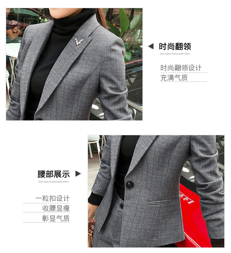Gray Suit Jacket Women's New Style Autumn And Winter Fashion British Style Suit Two-Piece Set Wear