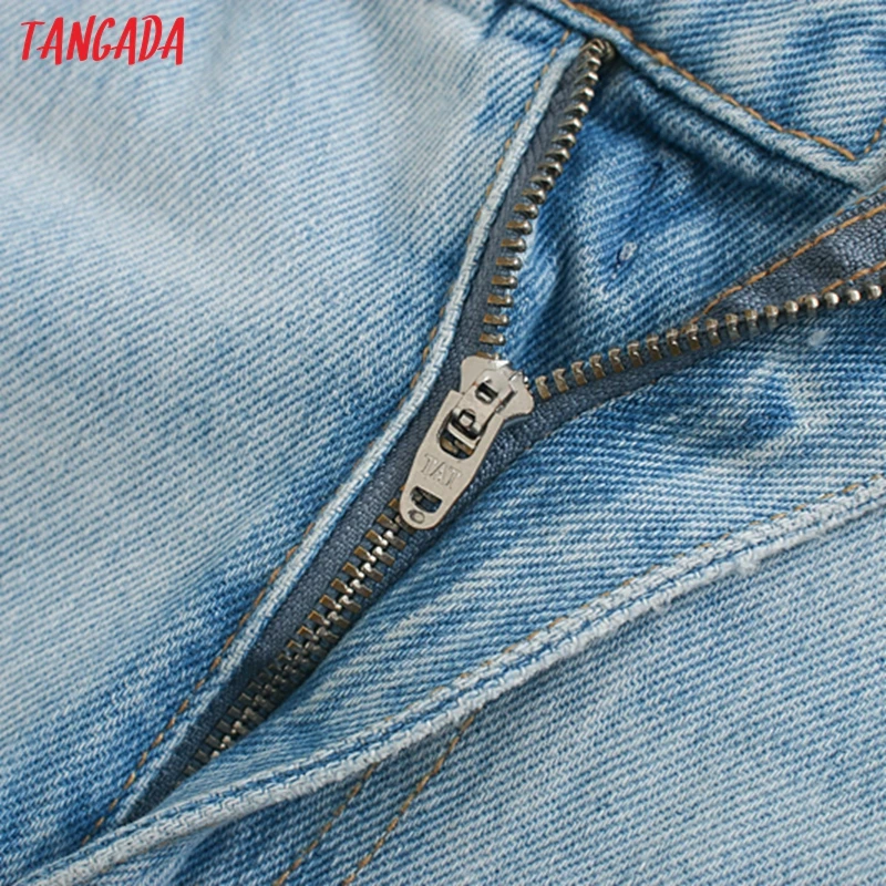 Tangada women blue denim Ripped skirts high waist summer female mini skirt ladies 3L71