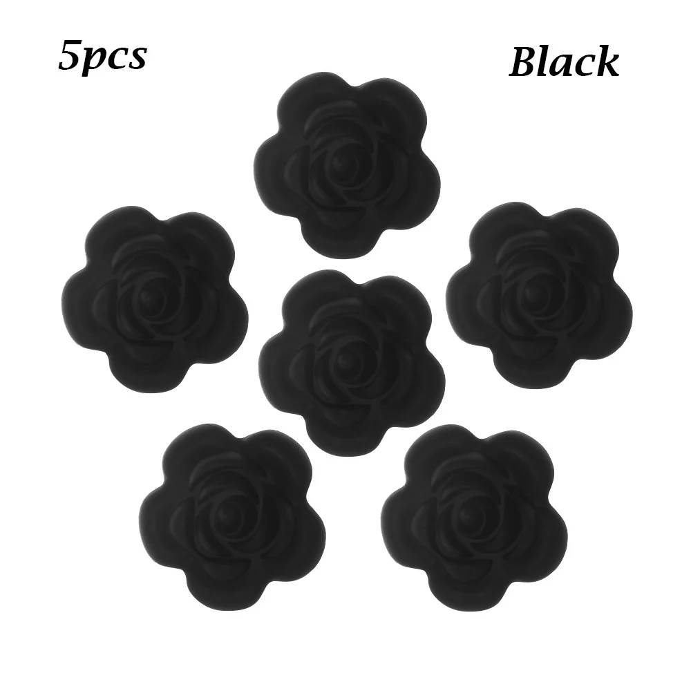 black-5pcs 5/10 шт. 20 мм Мини Роза силиконов бусов детская, Жевательная Силиконовые бусы Еда Класс для Цепочки и ожерелья молярная игрушки Прорезыватели для зубов аксессуары - Цвет: black-5pcs