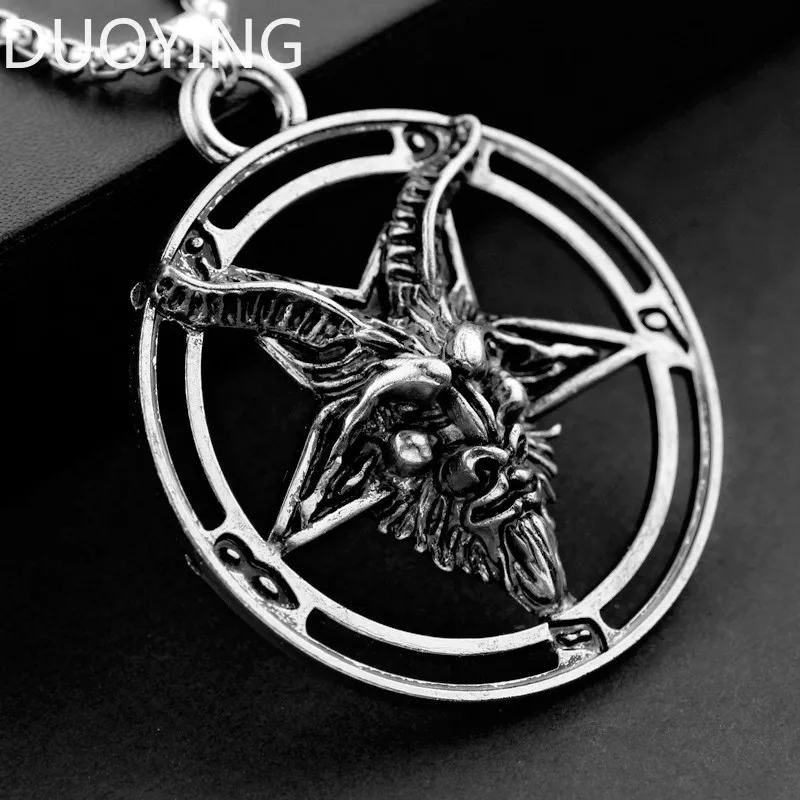 Двойное ожерелье с искусственной головой козы Винтажное колье Baphomet LaVeyan Satanism для