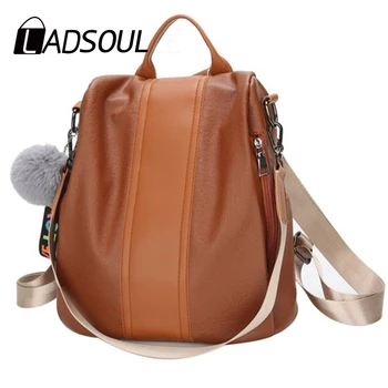 

LADSOUL 2020 New Soft Leather Female Backpack Multifunctional Large Capacity Mother Bag Practical Retro Student Bag