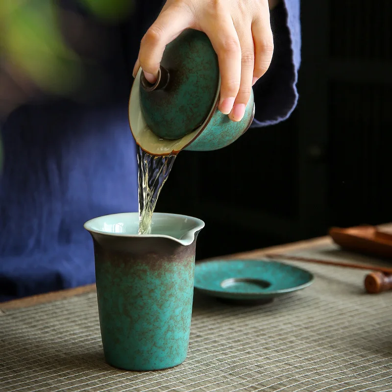 Vintage Gaiwan For Tea Pottery Tureen With Lid Green Teaware Kung Fu Tea Ceremony Set Coffee Cups Bowls Chawan 150ml