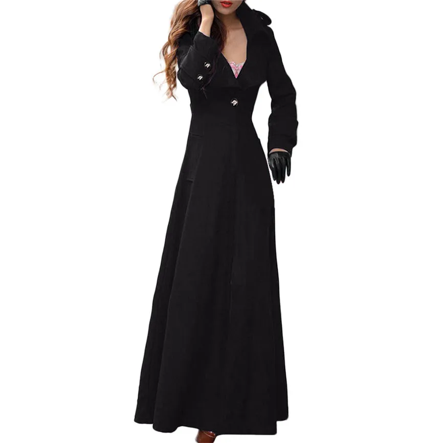 Woman Jackets Winter Trench Coat Female Feminine Fashion Lapel Slim Coat Trench Jacket Long Parka Overcoat Outwear - Цвет: Black