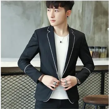 

2018 mens clothing casual blazers suit jacket drop shipping slim fit M-3XL white edge at front edge wholesale black grey male