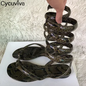 

Runway Flip Flops Snake Warp Flat Sandals Women Ankle Strap Mules Flat Shoes Summer Fashion Slides Brand Shoes Woman