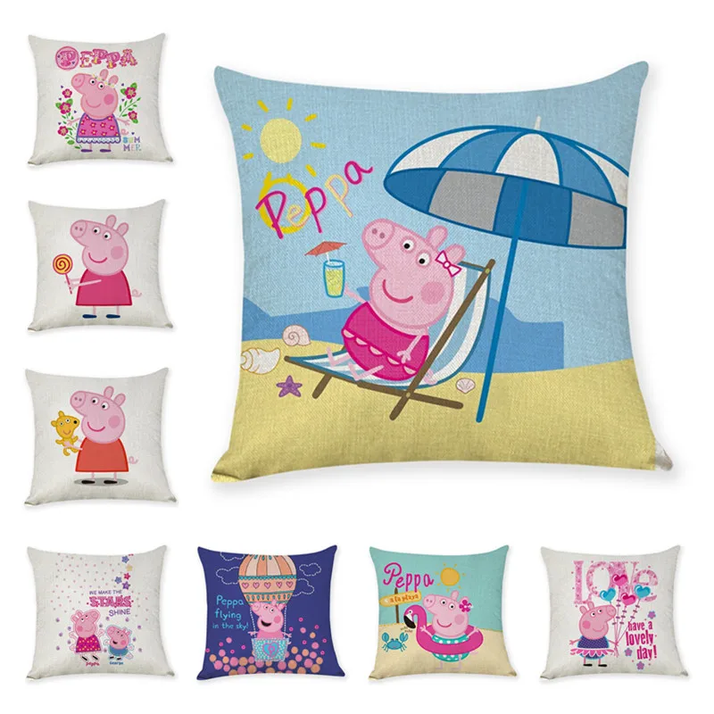 

random 1/3pcs Peppa Pig Character Hemp Pillowcase Cushion Hug Pillowcase Anime Action Character Model Children Birthday Gifts