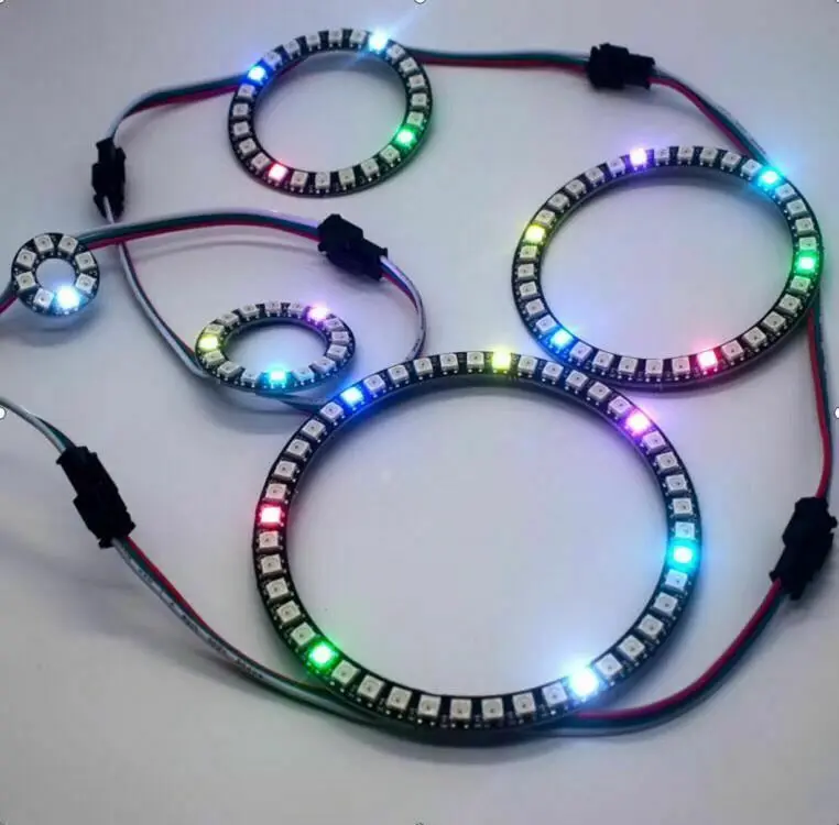 

DC5V RGB 5050 Full color WS2812B ring 1 8 12 16 24 32 37 93 Bits LEDs 5050RGB addressable ring round LED pixel Lamp Light