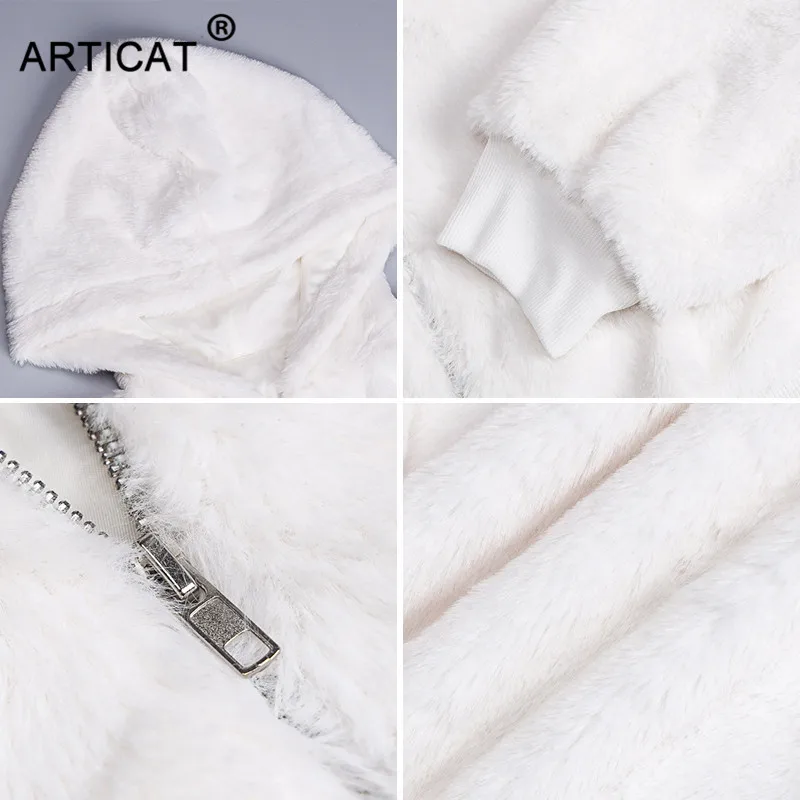 Articat/осенне-зимние женские толстовки с капюшоном из искусственной шерсти; белые короткие пуловеры на молнии; теплое пальто; свободные вечерние укороченные топы с капюшоном